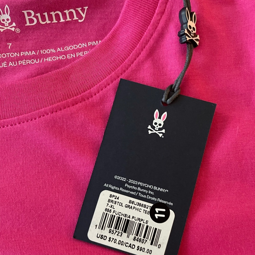 Psycho Bunny Fuchsia Men’s Classic Crew Neck T-Shirt with Logo (Size 7-XL) - Picture 5 of 5